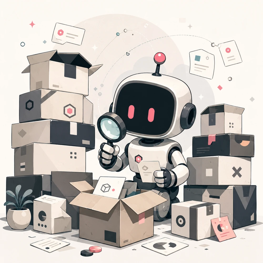 Stack Robot inspecting a stack of packages with a magnifying glass
